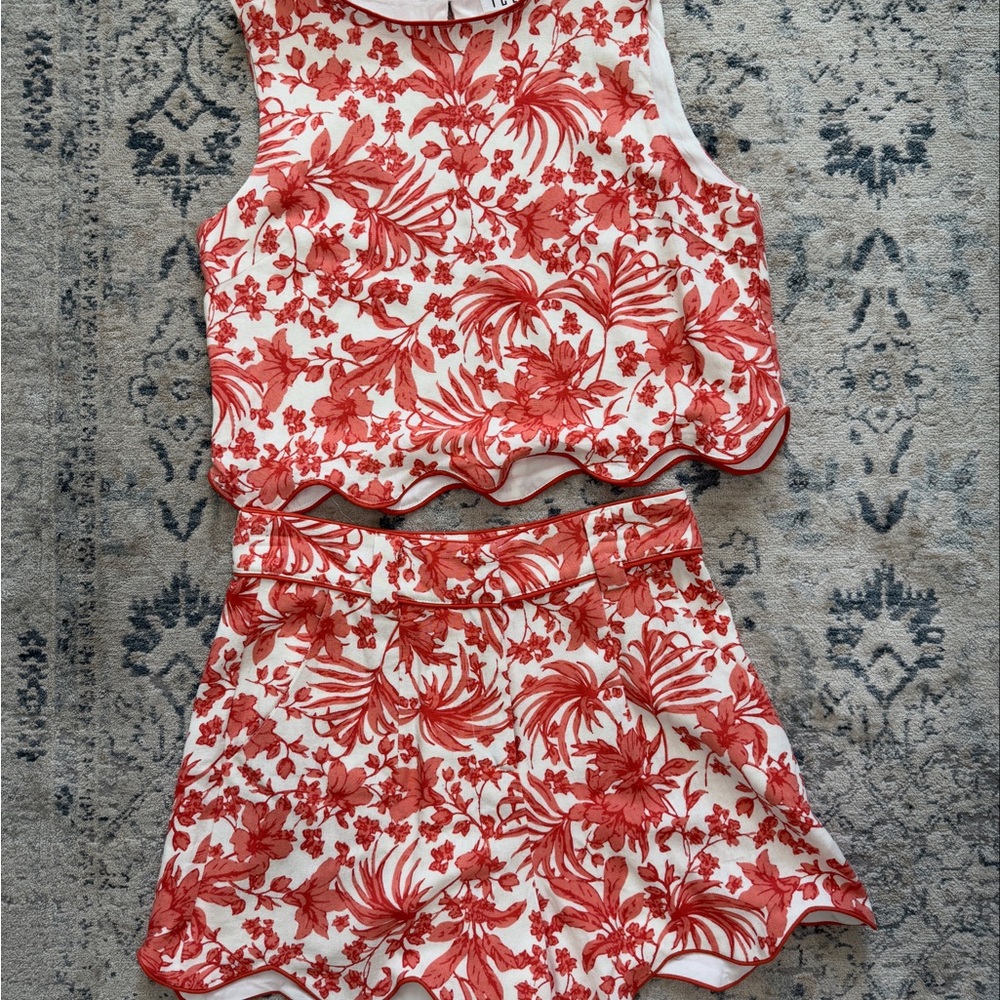 Floral Orange and White Sleeveless Set